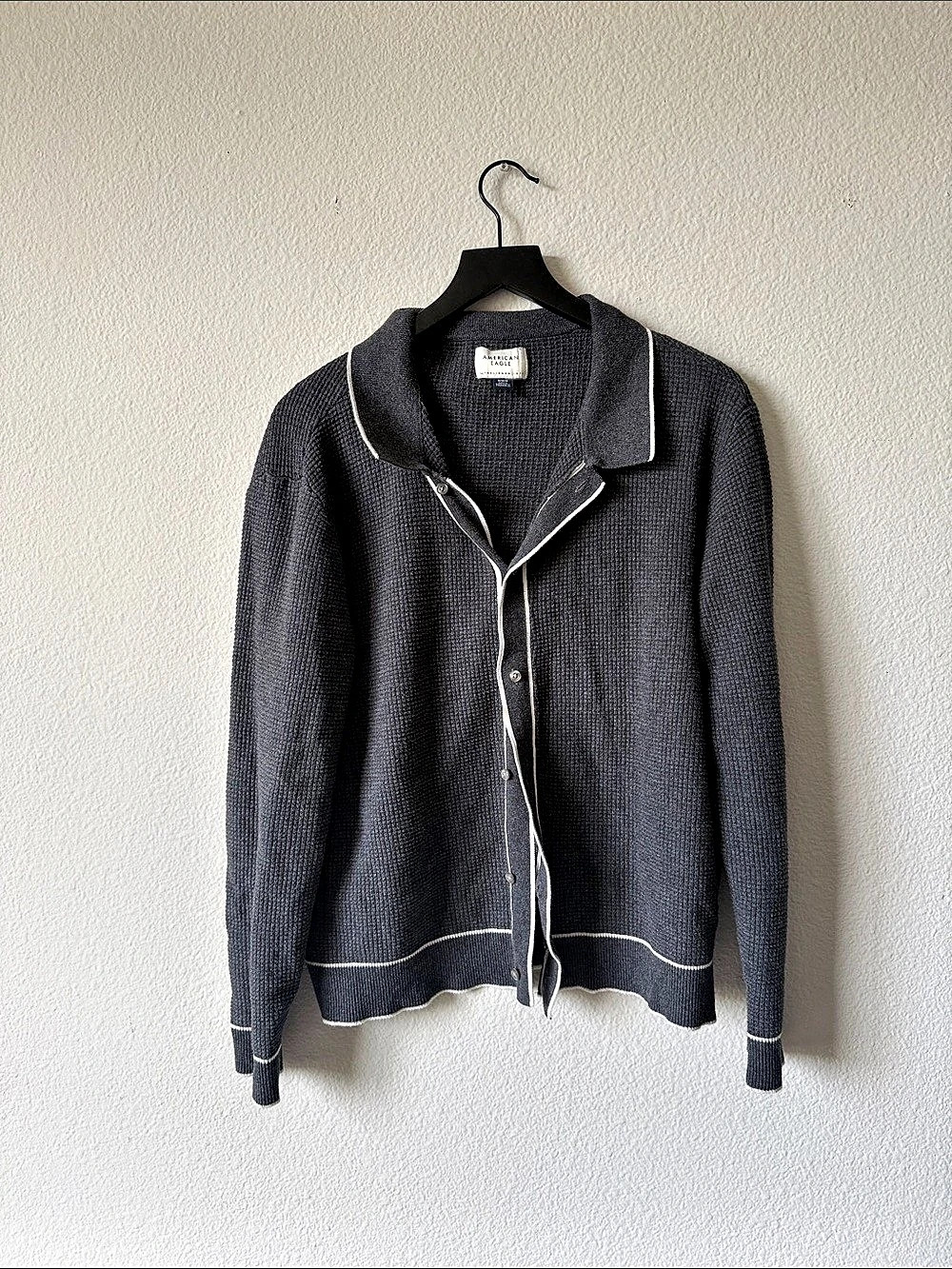 American Eagle Women's Waffle Cotton Cardigan in Gray Size Medium